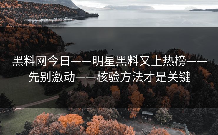 黑料网今日——明星黑料又上热榜——先别激动——核验方法才是关键