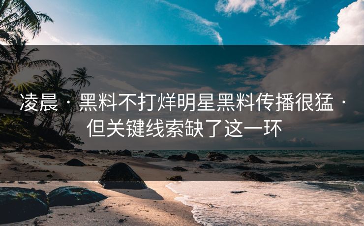 凌晨 · 黑料不打烊明星黑料传播很猛 · 但关键线索缺了这一环